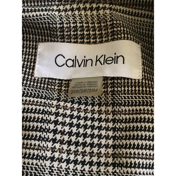 Calvin Klein Black White Houndstooth Belted Jacket Long Sleeves Women's Size 24W - Picture 7 of 9